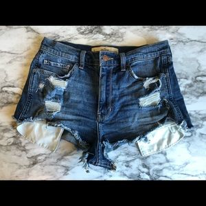 Distressed denim shorts